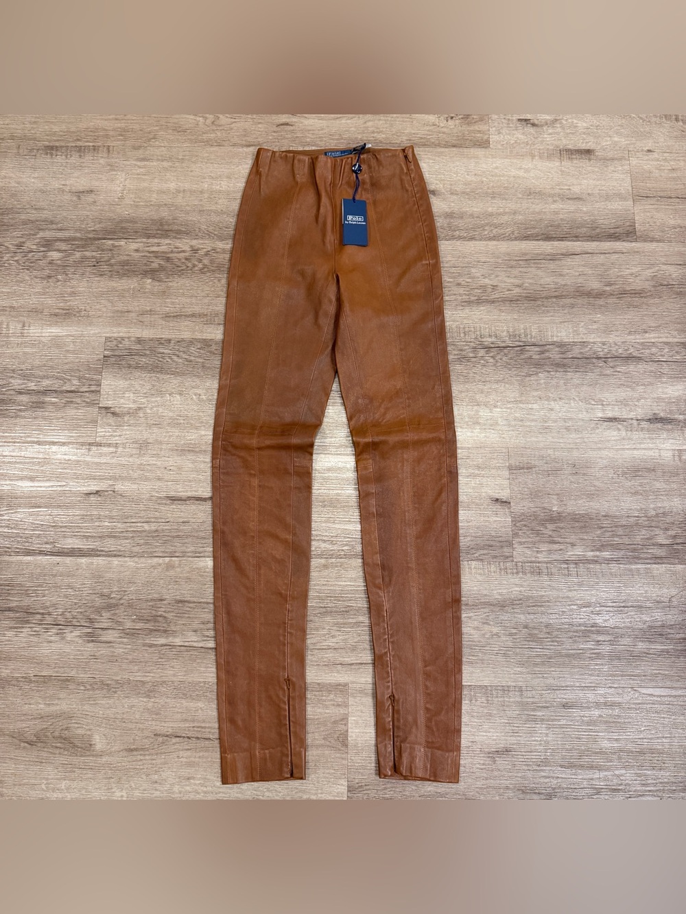 $1298 Polo Ralph Lauren Womens Lamb Skin Leather Skinny Trouser Pants XS BROWN